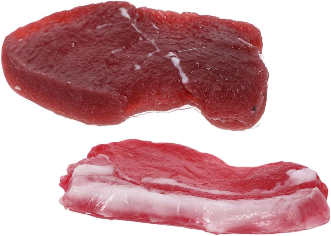 Set 2pcs Veemoon Realistic Fake Pork and Beef Meat Model for Kitchen Decor and Photography Props Lifelike Simulated