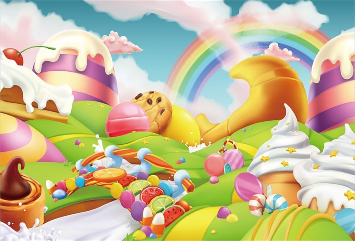 AOFOTO 5x3ft Candyland Backdrop Fantasy Giant Lollipop Candy Land Candy Themed Party Decorations Banner Cartoon Rainbow