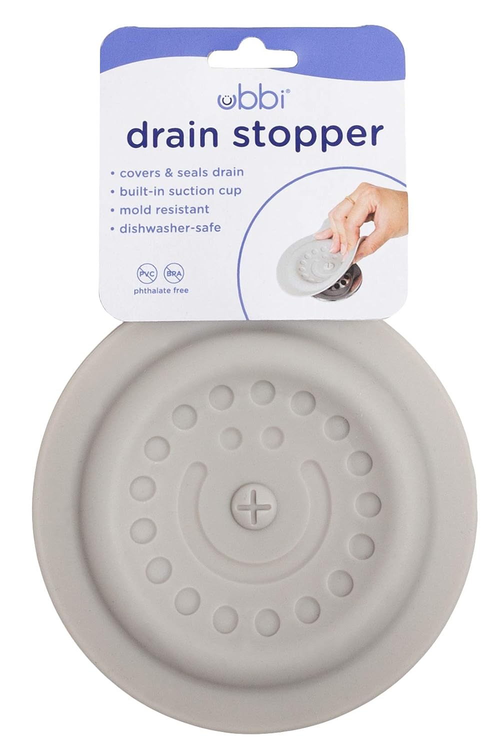 Ubbi Bathtub Drain Cover - Silicone Suction Stopper for Baby Bath Time | Gray Color