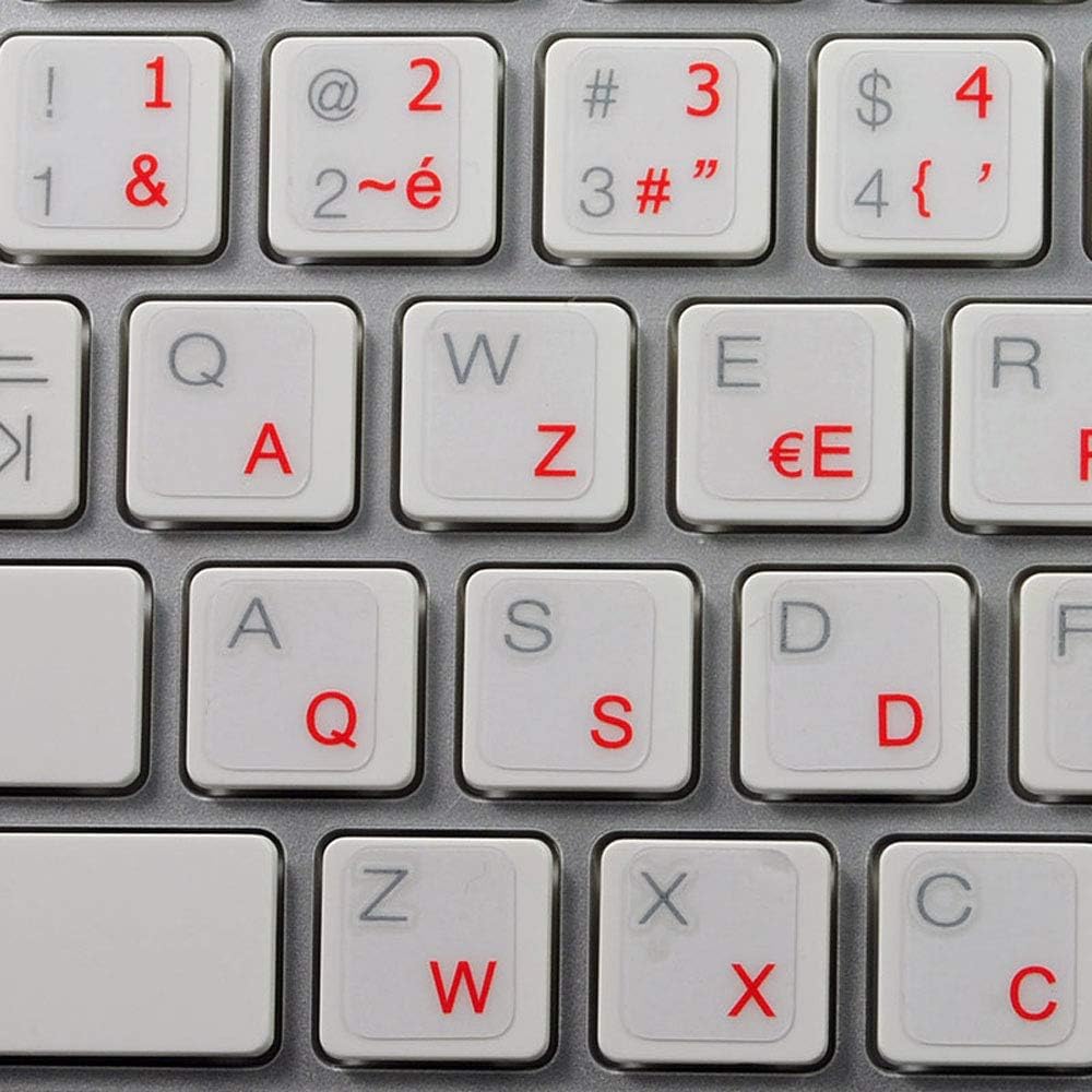 4Keyboard French AZERTY Keyboard Decals ON Transparent Background with Blue, Black, Green, RED, White OR Yellow