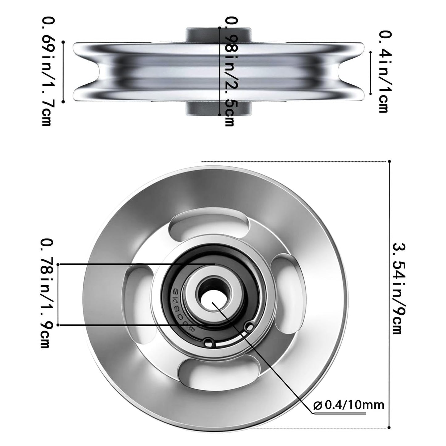 BESTEEL 6pcs 90mm Universal Aluminum Pulley Wheel for Gym Equipment, Silent Cable Machine Replacement Part,Heavy Duty Undeformable Fitness Aluminum Alloy Bearing Gym Pulley Wheel for Home Gym (Silver)
