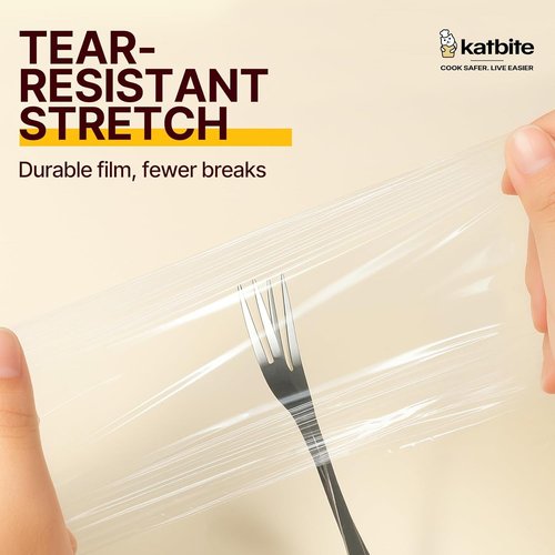 Katbite Plastic Wrap - Durable 12" x 1200' Clear Food Service Film with Removable Slide Cutter