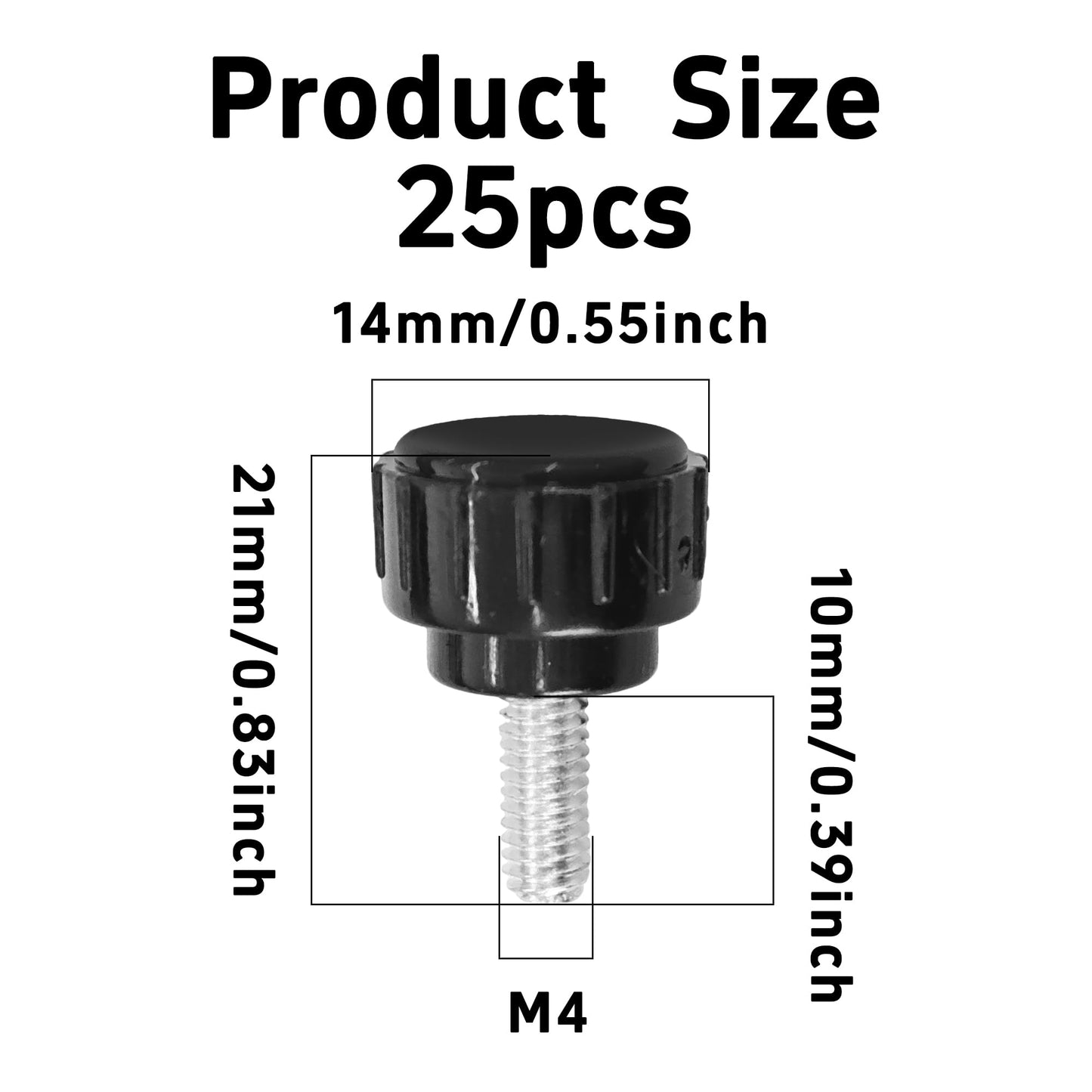 Virello 25Pcs M4 x 10mm Threaded Knurled Thumb Screws, Round Head Knobs for Clamping and Adjustments, Machinery, Equipment, DIY Projects