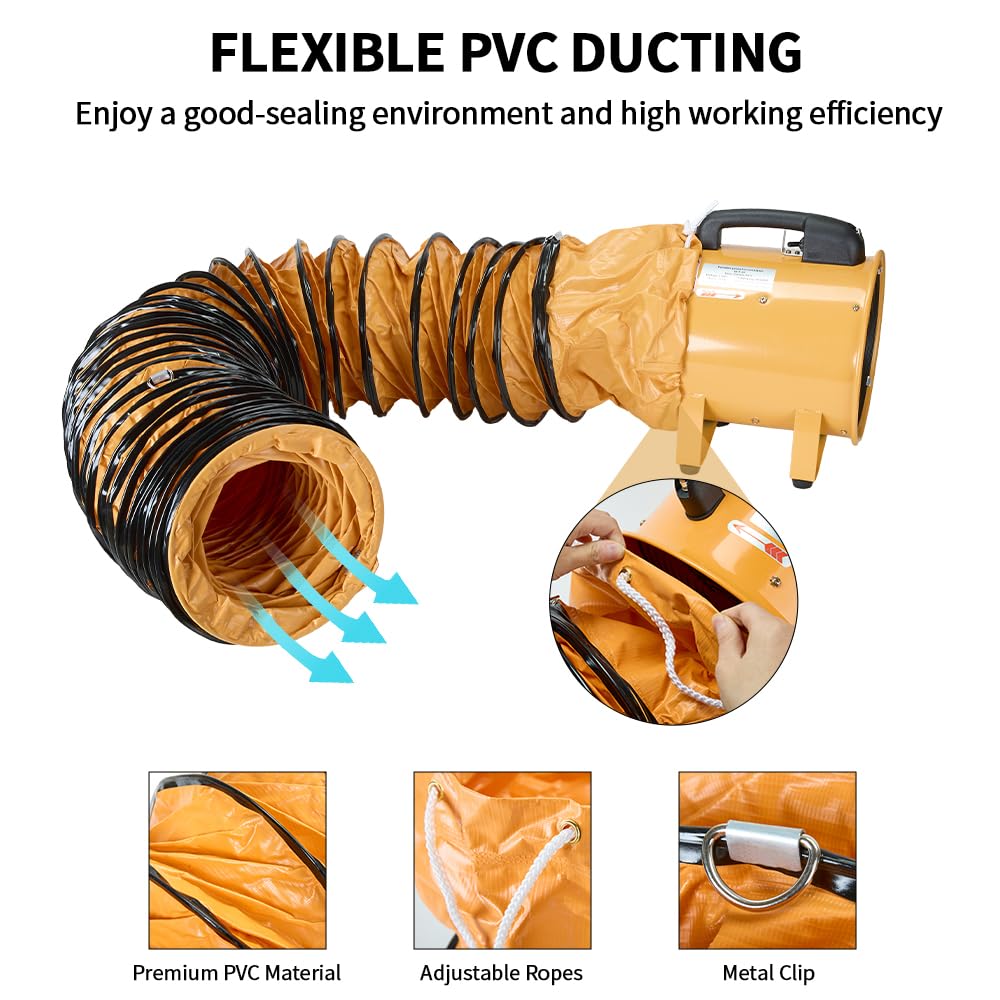 ONNAO 10 Inch Utility Blower Fan 3300RPM Ventilator 2580m3/h High Velocity Portable Industrial Extractor With 25 ft Flexible Duct Hose