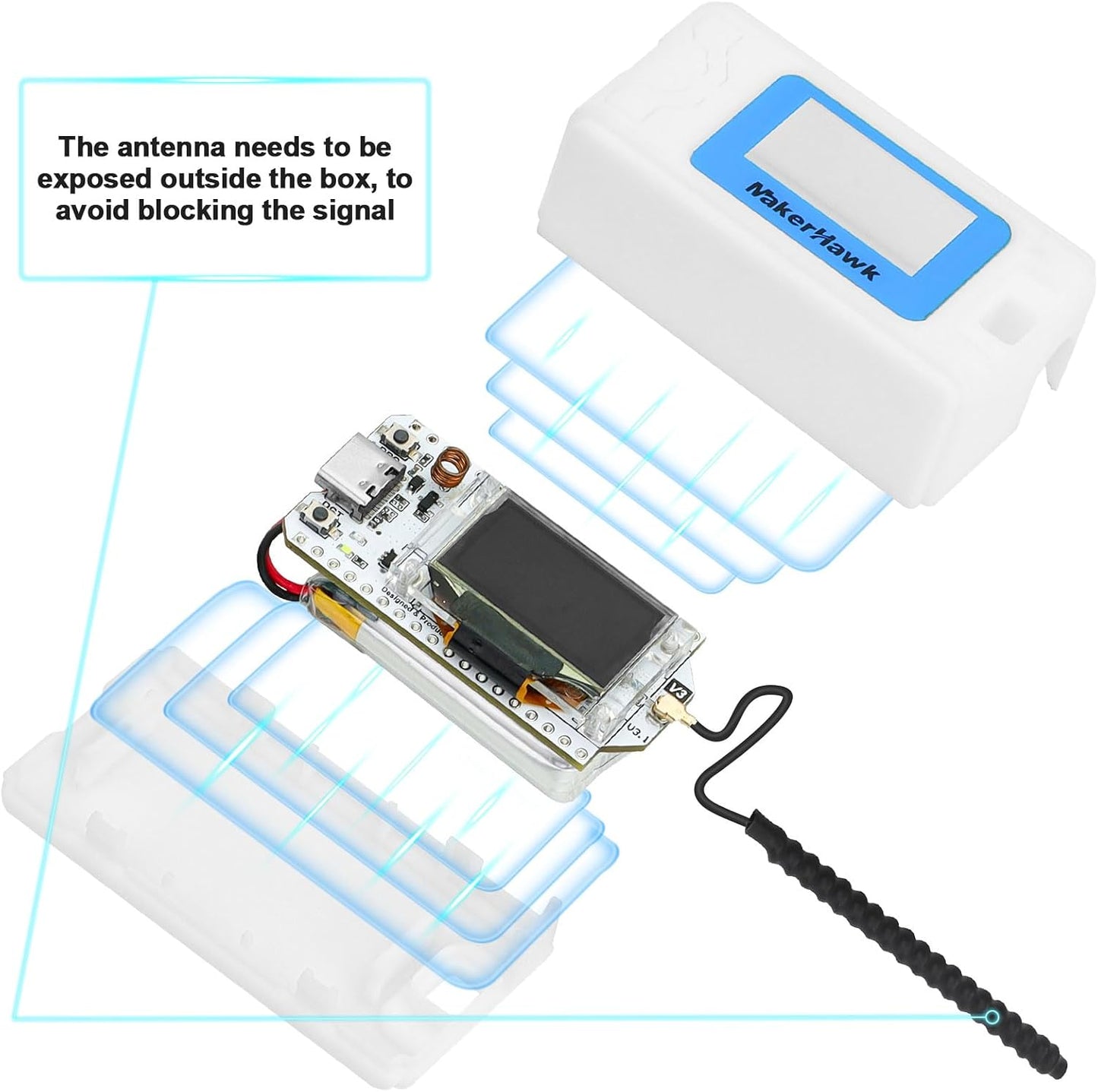 MakerHawk 2 Pack ESP32 V3 Protective Case for LoRa Development Board Antenna OLED Display with Type C and Copper Tube