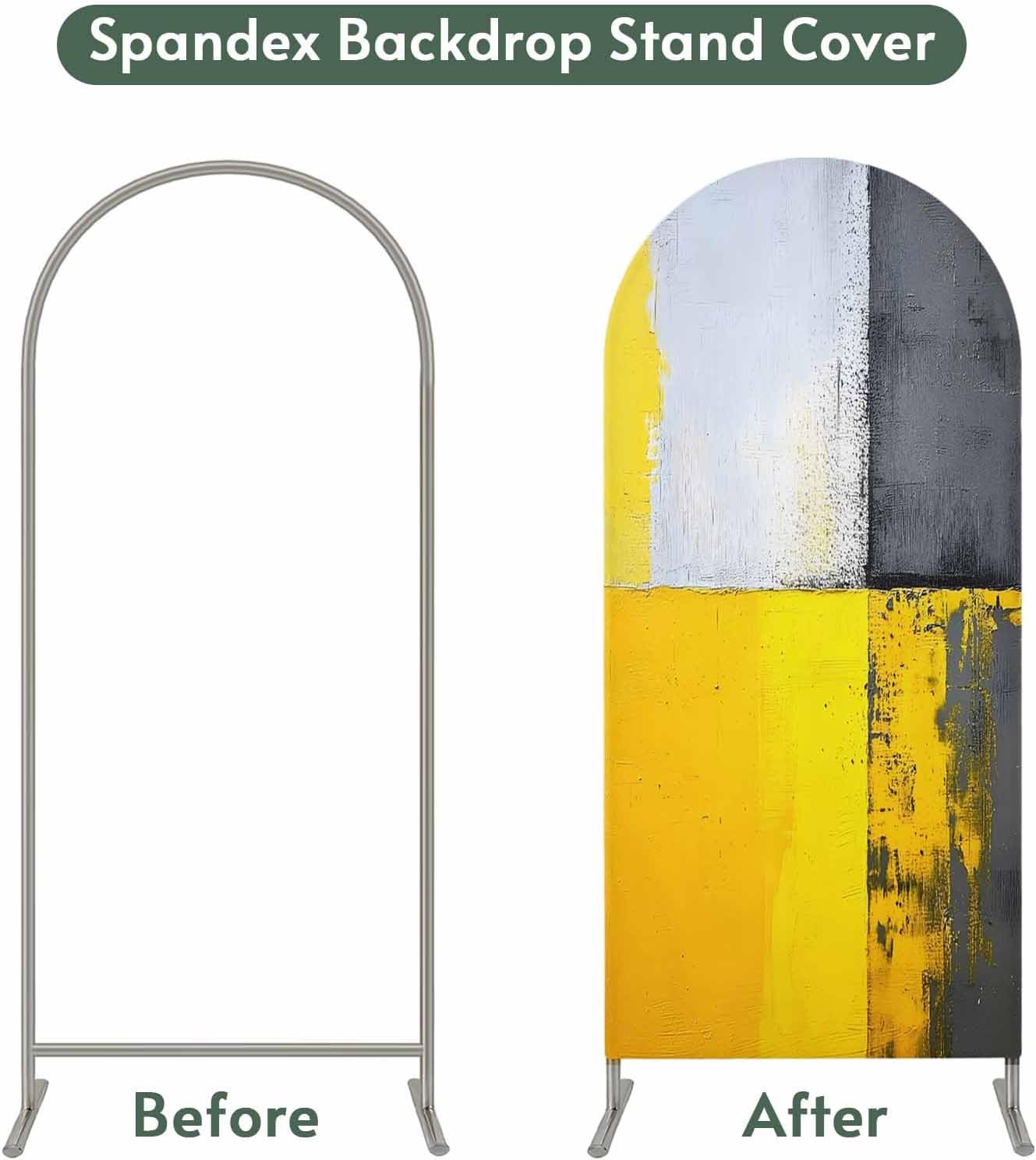 Jnbasdffb 7.2 Abstract Yellow Grey Wedding Arch Cover, Stretchy Spandex Arch Backdrop Stand Covers FT, Simple Oil