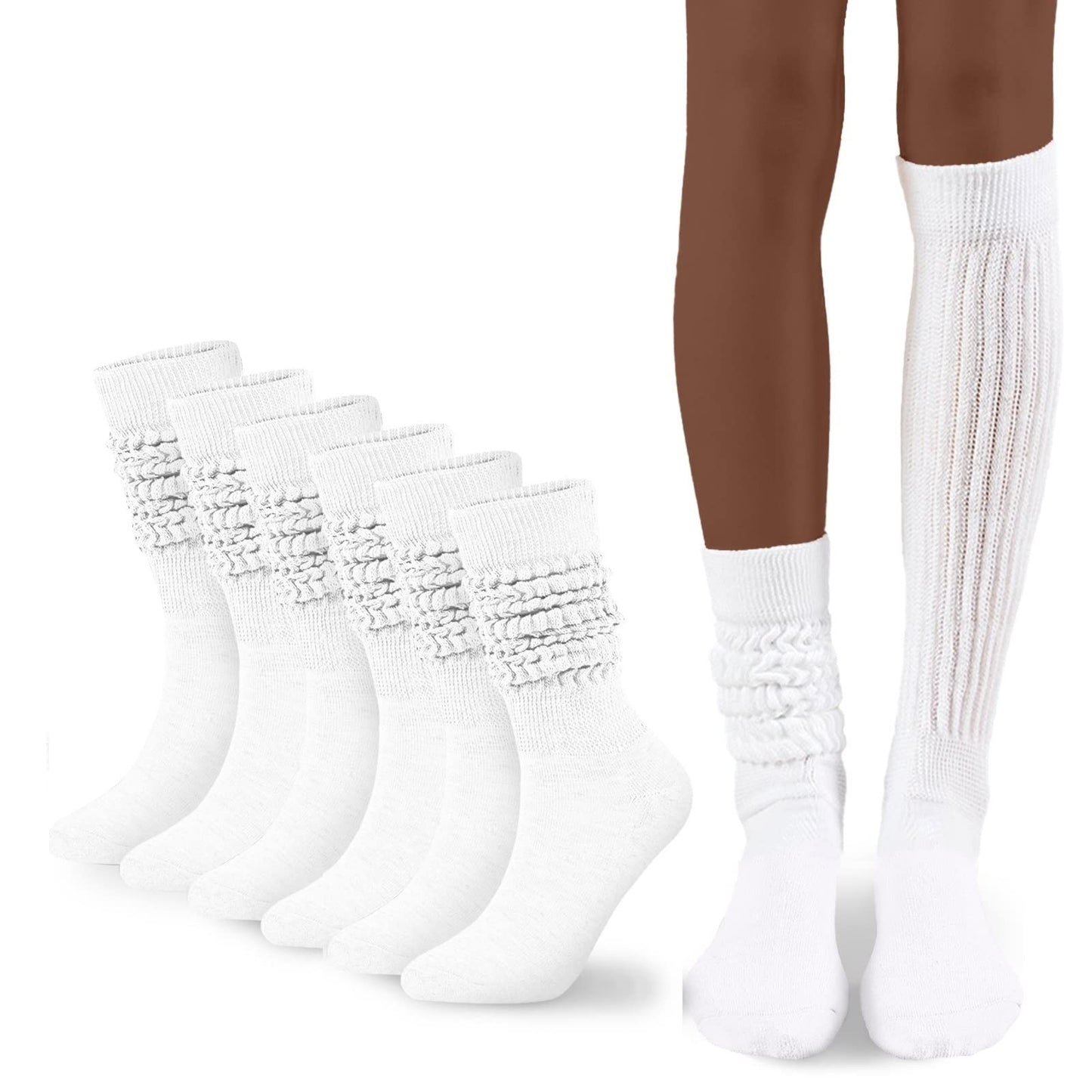FLYDO Womens Slouch Sock Scrunch Socks Soft Long Boot Socks for Women Stacked High Sock 3 Pack White