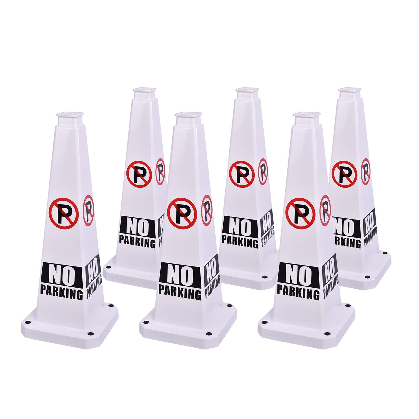 OranclUS 6 Pack 28 Inch 4-Sided Safety Cone, “No Parking” White Traffic Cone, Reflective High Visibility Durable PVC Stackable Traffic Control Cones (6, White-No Parking, 28inch Printed)