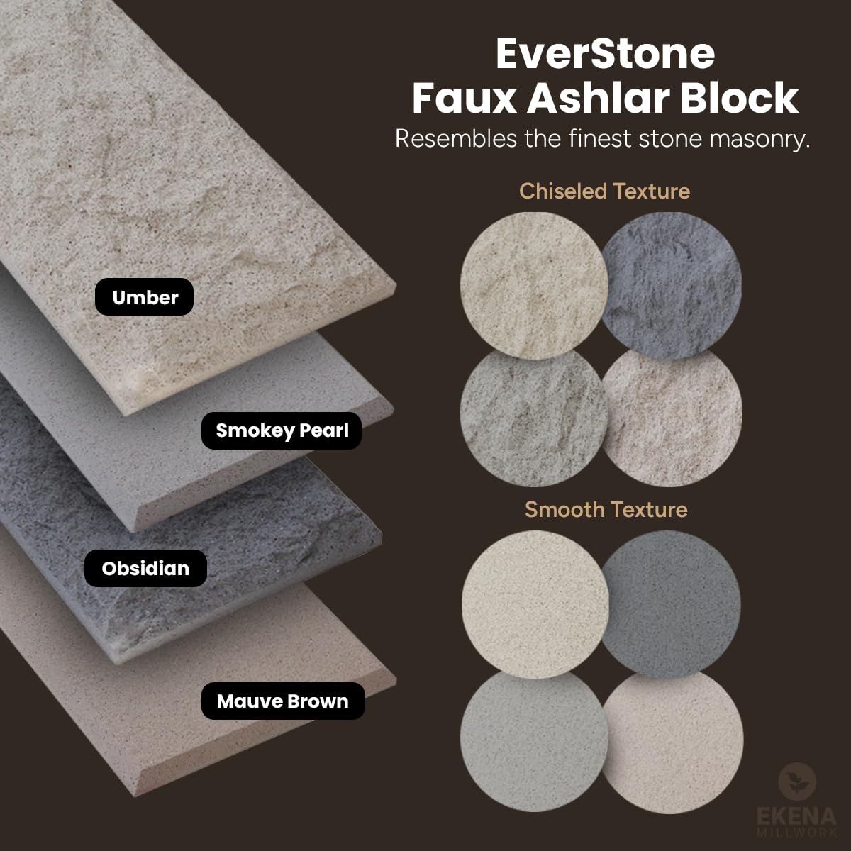 EverStone Dry Stacked, Smooth Ashlar Block Faux Concrete Panel, 90 1/8"W x 12 1/8"H x 3/4"D, Obsidian