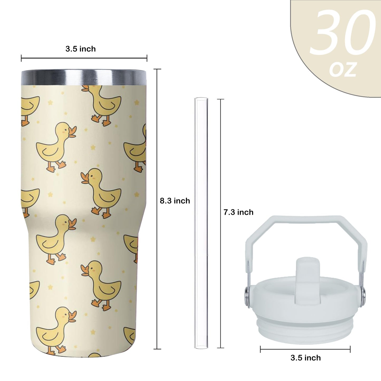 Xchearser Duck Tumbler with Handle and Flip Straw for Women Men, 30oz Cute Stainless Steel Insulated Cup, Water Bottle Travel Coffee Mug, Gifts for Animal Lovers