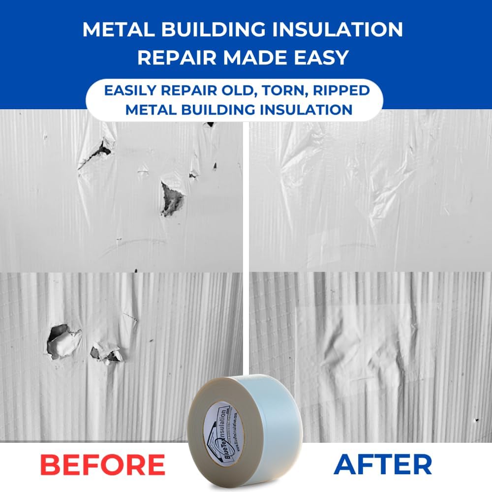 BlueTex Insulationㅤ 4'' Wide x 180' Long White Vapor Barrier Tape - 1 Roll, Waterproofing for Stucco, Crawlspaces, Repair, Underlayment Seams, Metal Building Seams, Excellent Air Barrier