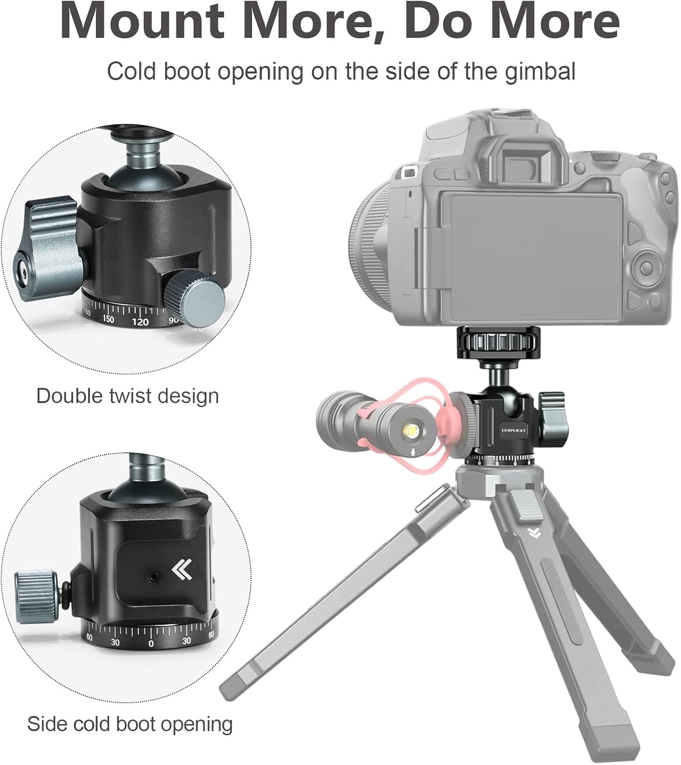 LEAPLIEXT 360 1/4-inch 2.5kg/5.5 lbs Tripod Metal Ball Head, Panoramic Rotating Base Adapter, with Screw and Cold Shoe