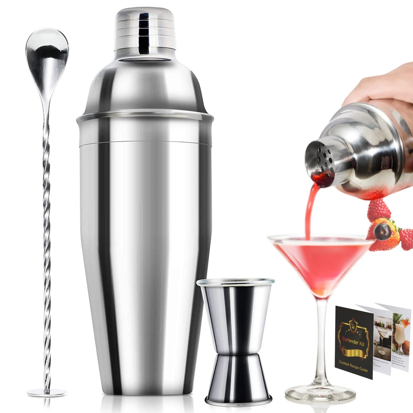 WPHUAW 24oz Cocktail Shaker Bar Set-Professional Margarita Mixer Drink Shaker Professional Stainless Steel Bar Tools Built-in Bartender Strainer for Martini Kit