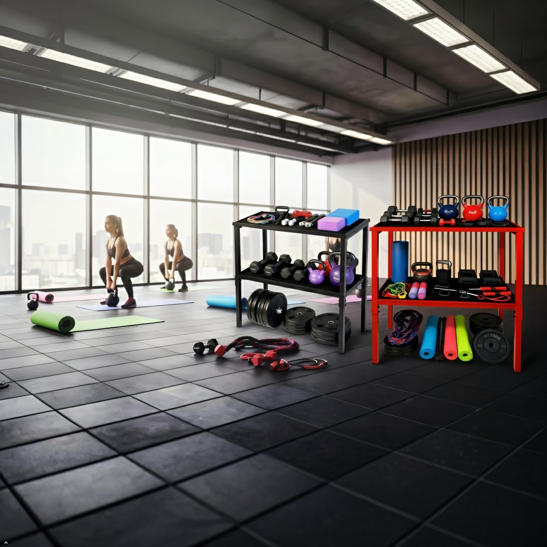 OGODU Commercial Heavy Duty Adjustable Dumbbell Stand & Kettlebell Stand, Adjustable Dumbbell Weight Rack, Kettlebell Storage Rack, Weight Rack for Garage/Home Gym/Commercial with Non-Slip Base, Anti-Tip Safety & Space-Saving Design, Weight Capacity 500/6
