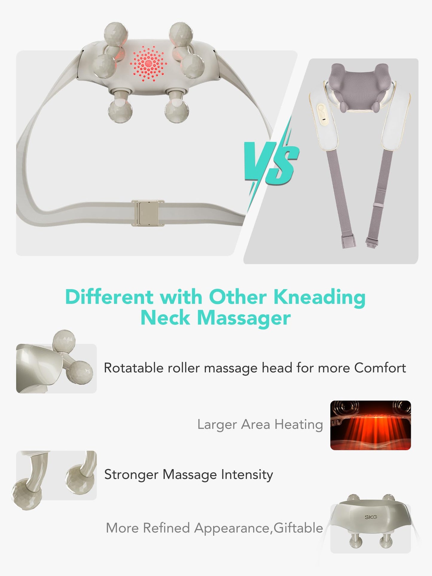 SKG H7 Ultra Neck Massager for Pain Relief Deep Tissue Cordless, Fathers Day Dad Gifts, Shiatsu Shoulder Massager with Heat and Kneading, Massage Tools for Neck Relaxation, FSA Eligible HSA Items