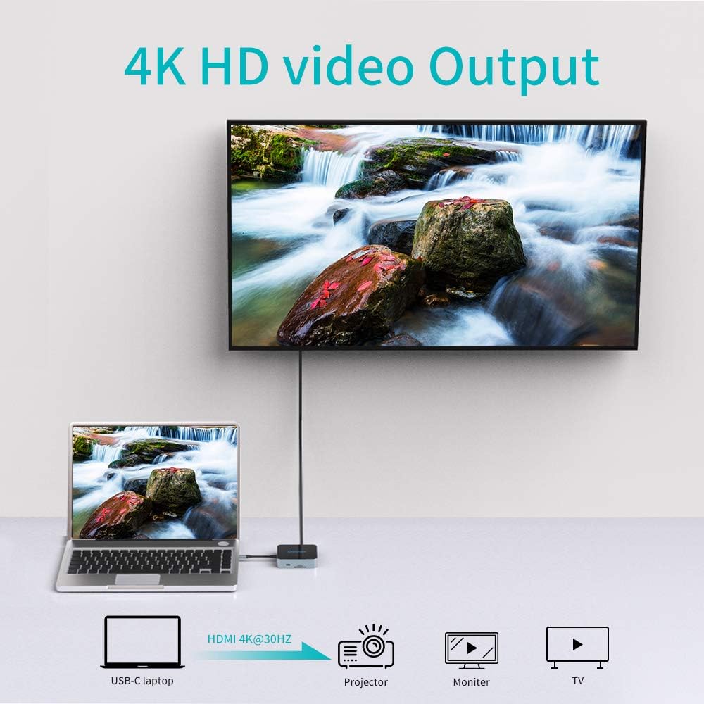 Delippo 8 1 Charging,4K HDMI,1080 2 USB C Hub Docking Solution, in with Charger dongles Gigabit Ethernet Port, PD Type