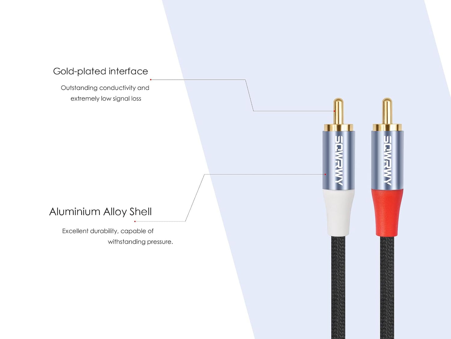 10FT 2RCA 2RCA 2-Pack RCA Cables, to Audio Cable with Gold-Plated Connectors, Dual Shielded Against Noise (Hum), Nylon