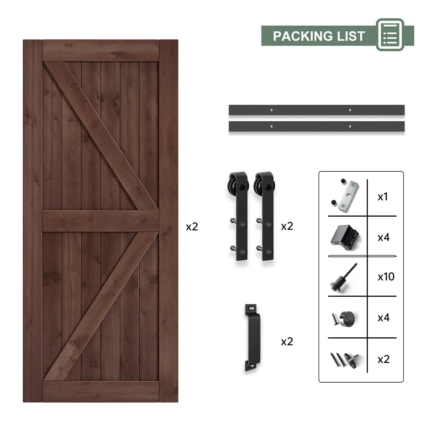 ROYMELO Double 36x84 inch Sliding Barn Wood Door Slab with 6.6ft Hardware Kit and Handle