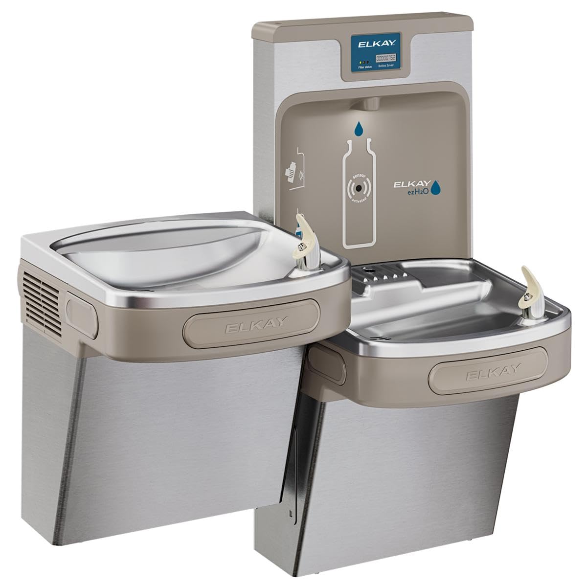 Elkay LZSTL8WSSK Filtered Bi-Level Fountain & EZH2O Bottle Filler, Stainless 120