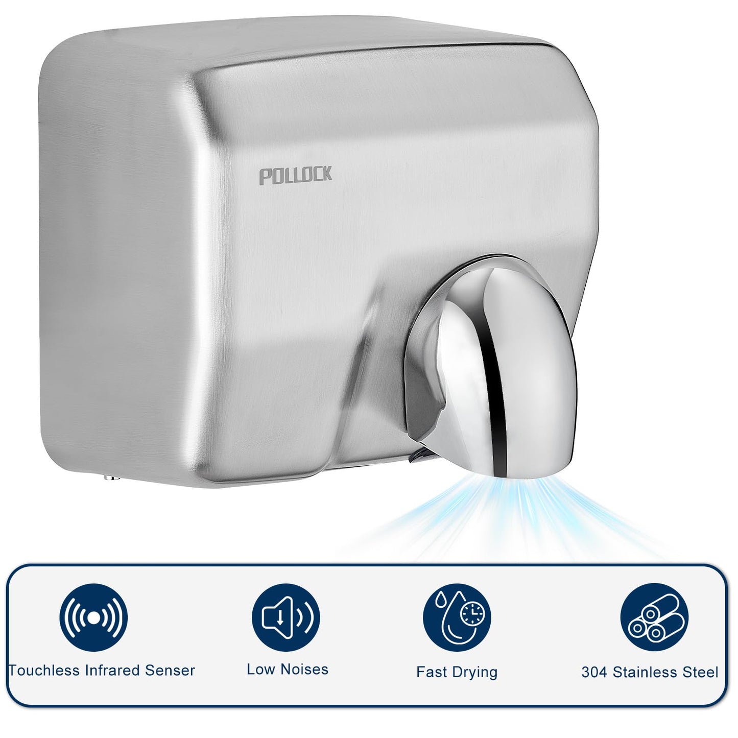 Commercial Hand Dryer Wall Mounted,Stainless Steel Electric Hand Dryer for Bathroom,1600 W Automatic High Speed Warm Wind Hand Blower,110V Plug in,8-10s Second Dry,for Industry Business Restrooms