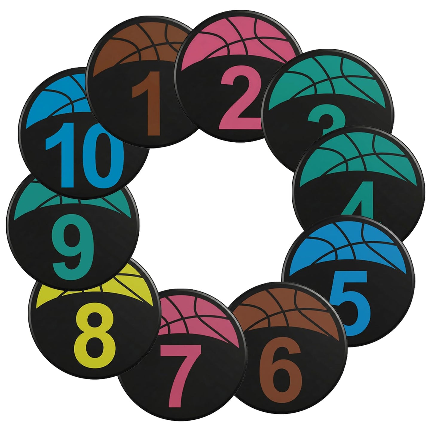 Okllen Set of 10 Basketball Poly Spots Markers, 9" Numbered Floor Dots with Storage Bag, Non-Slip Rubber Agility Training Markers for Gym, Court, Sports Drills & Coaching