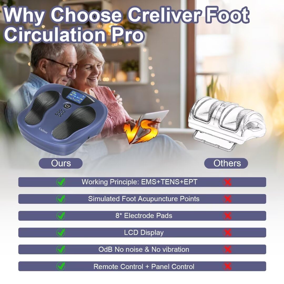 Creliver Foot Nerve Muscle Stimulator Pro, EMS/TENS Foot Massager for Neuropathy Pain Relief and Leg Circulation, TENS Muscle Stimulator