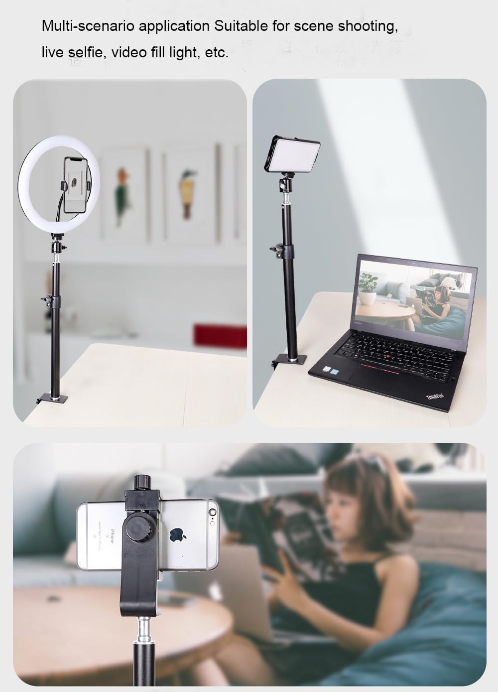 LSYRIA 18"-23" 1/4" 2kg Camera Desk Mount with C Clamp, Adjustable Desktop Light Stands with Ball Heads Cold Shoe