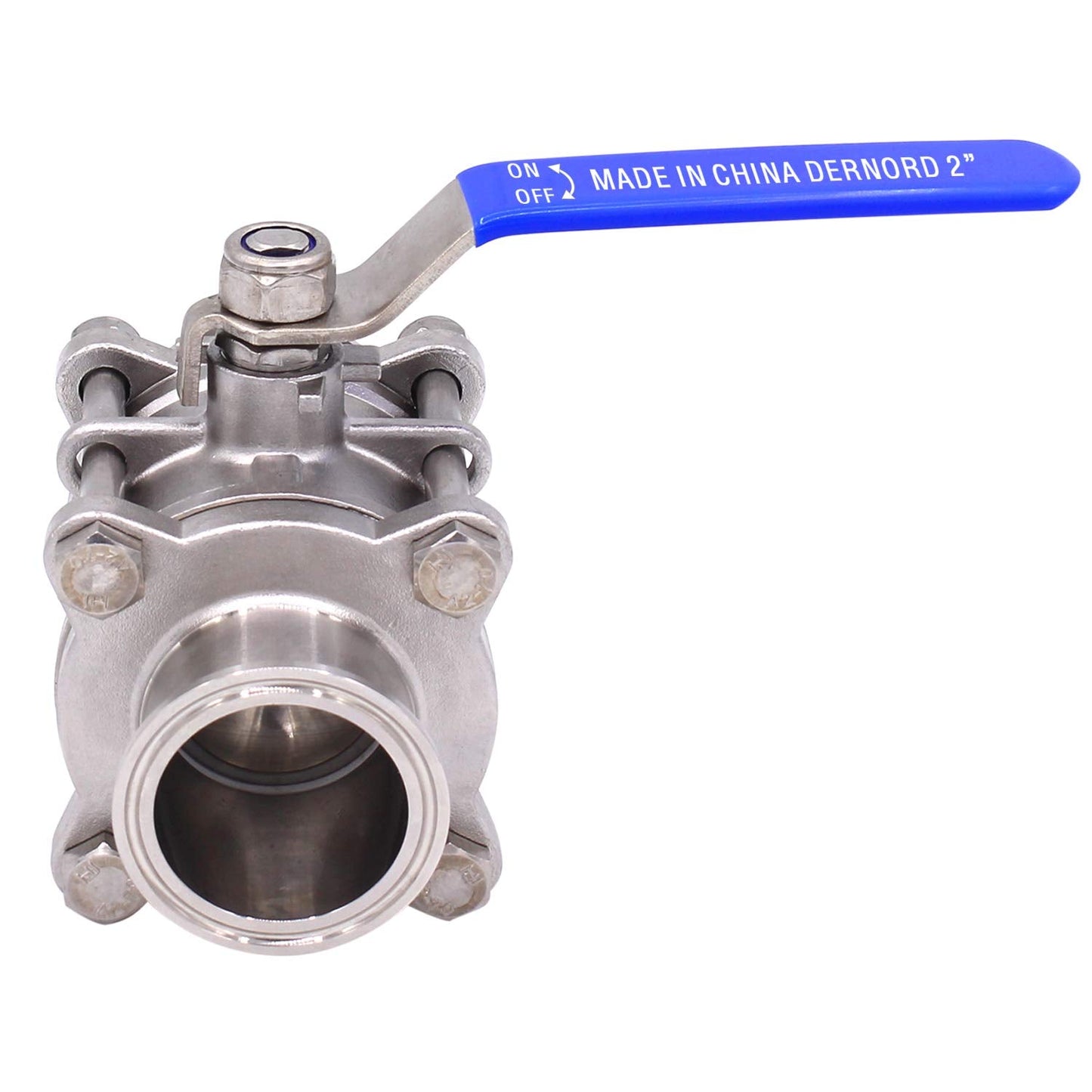 DERNORD 2" Sanitary Ball Valve Fits 2" Tri-Clamp Clover Stainless Steel 304, PTFE Lined, Two Way & Three Piece (2 Inch Tube OD Quick Clamp)