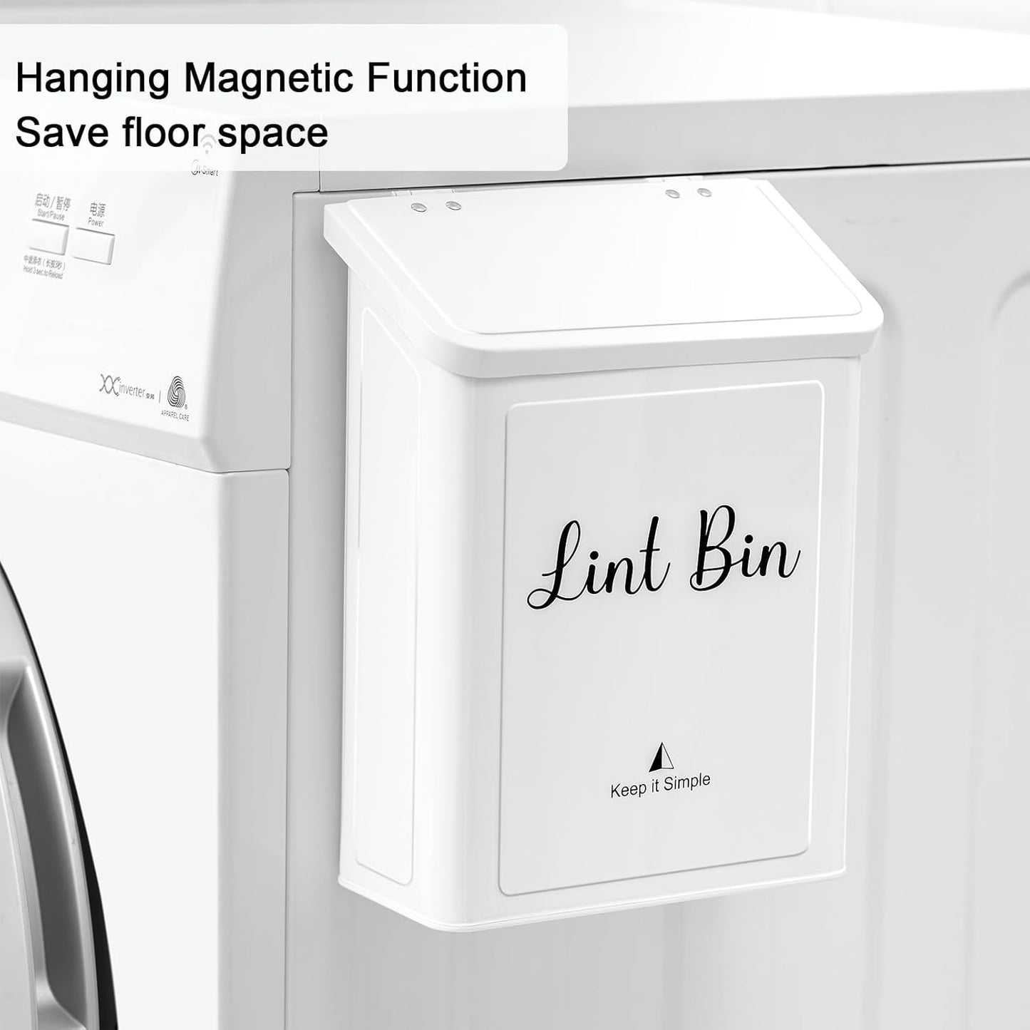 SUBEKYU Magnetic Lint Bin - Wall Mounted Metal Lint Box with Lid for Laundry Room Organization | White