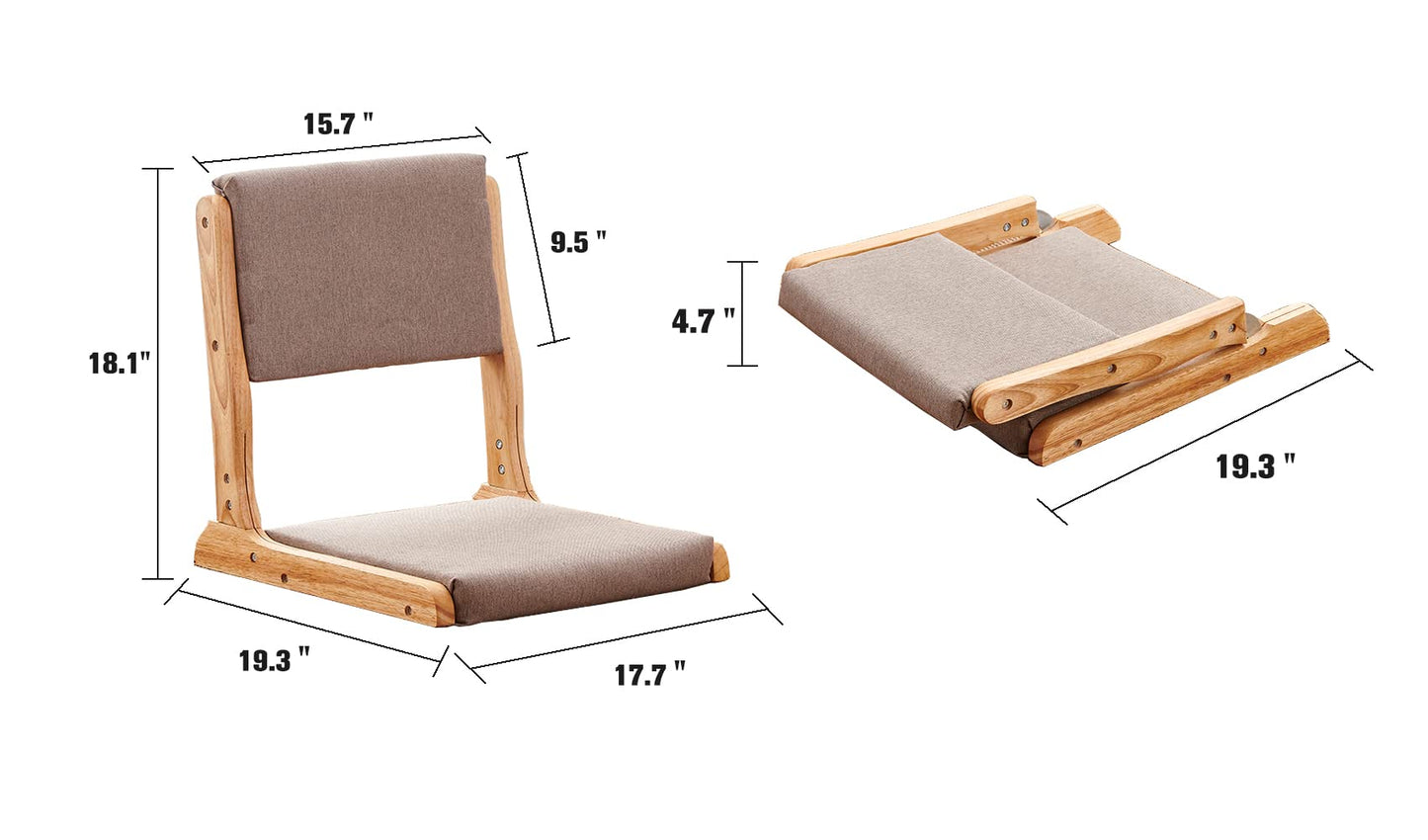 ZHEKUN Foldable Floor Chair with Back Support, Living Room Floor Seat, Portable Wood Legless TatamL Japanese Style Legless Chair, Lazy Sofa for Bay Window Meditation Reading, Balny Seat with Cushion
