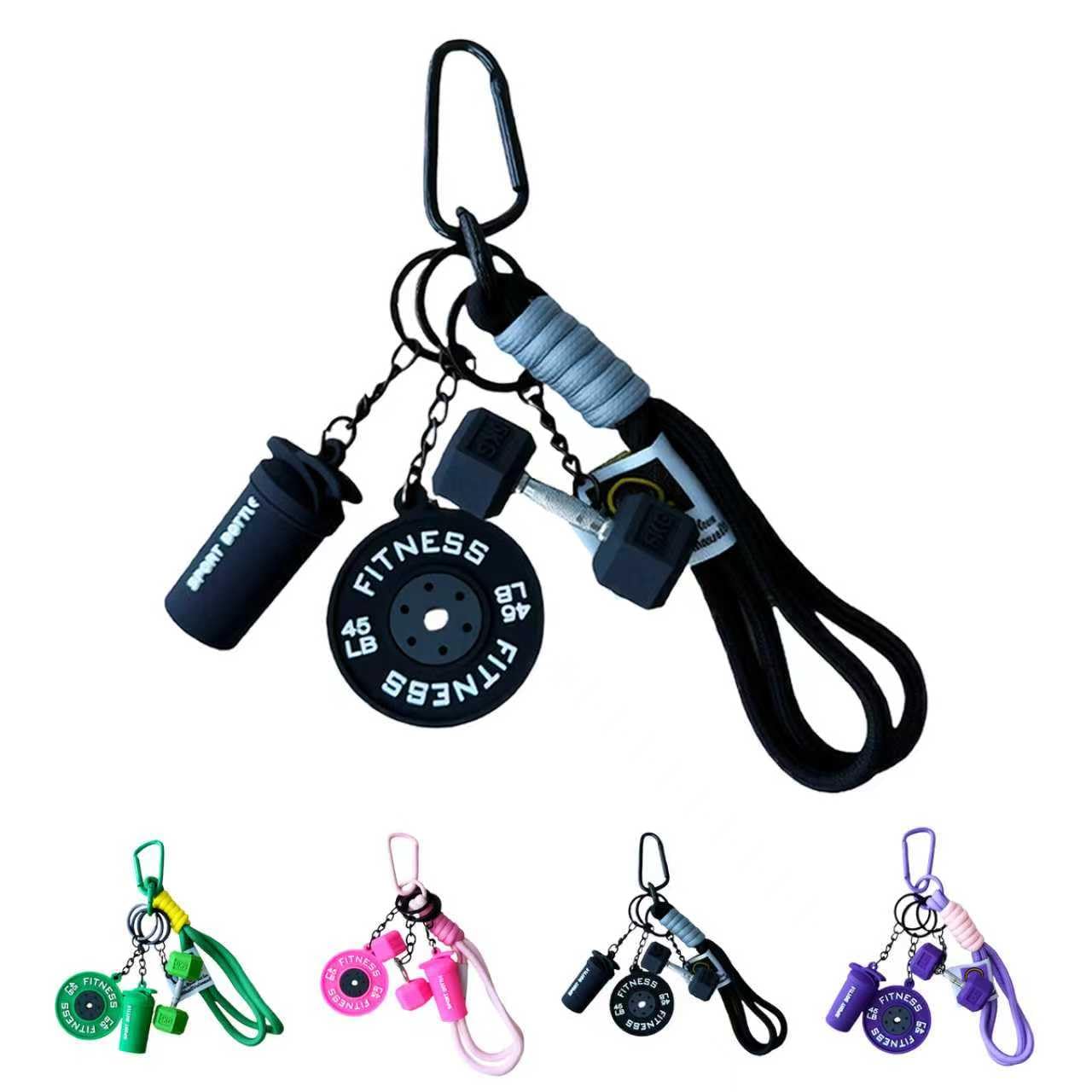 Eagyrosi Bottle and Dumbbell Keychain with Weight Plate - Adorable Gym Accessories, Unisex Bag Charms in Vibrant Colors (Black)