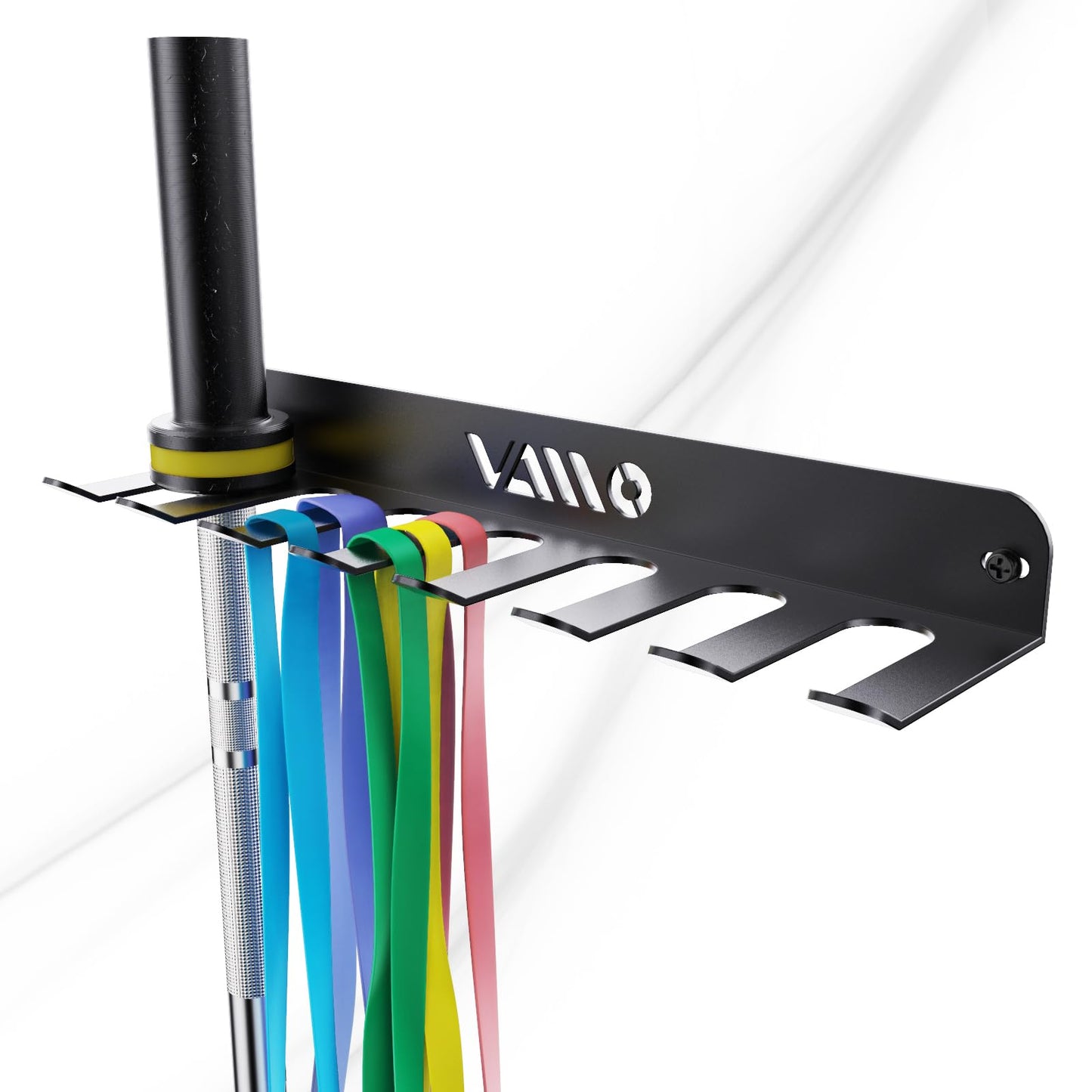 VAIIO Gym Storage Rack With 8 Hooks Multi Purpose Resistance Band Rack Wall Mount Barbell Rack for Exercise Bands, Jump Ropes, Chains, Lifting Belts