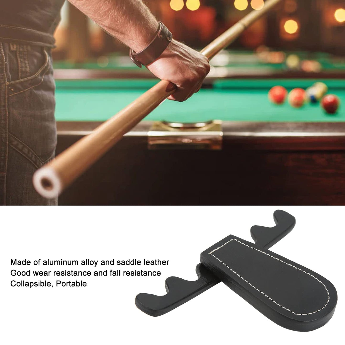 Diydeg Pool Stick Holder, Portable Collapsible Cue Rest Cue Stick Holder Holds 4 Cues Against Table, Saddle Leather Billiard Cue Rack Pool Cue Holder Claw for Pool Table, Bar and Chair