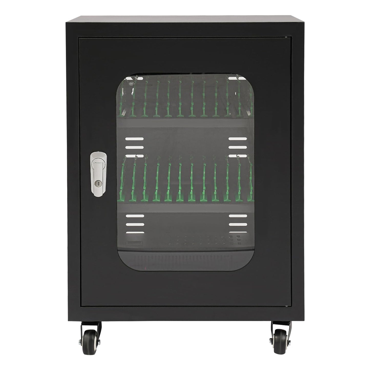 Charging Cart, 30 Device Mobile Charging Station with 4 Universal Wheels, Up to 8" Screen Size, Office and Classroom Rolling Storage Carts with Key for Phone, Black