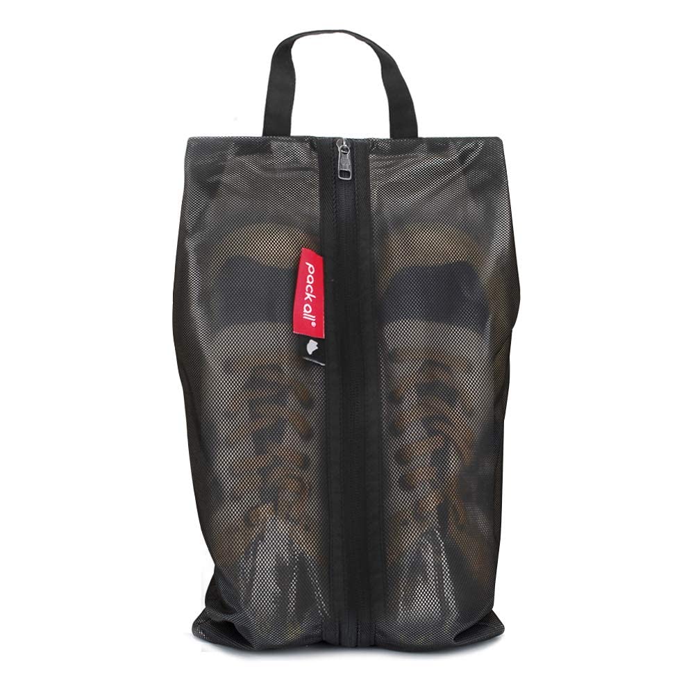 pack all Shoe Bag for Travel, Water-Resistant Shoe Pouch for Gym, Odor-Resistant Soccer Cleats Bag for Sport (Black, 1-Pack)