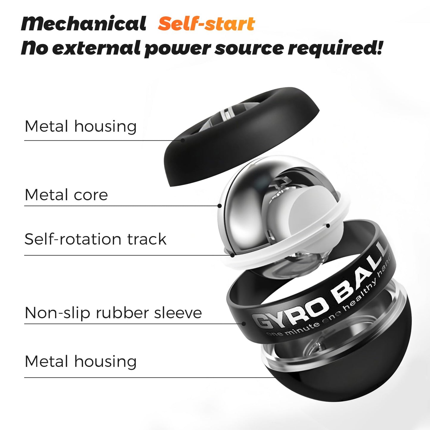 BeSokar Auto-Start Gyro Ball Wrist & Forearm Trainer, 5-Level Adjustable Resistance with LED Light Control, Transparent Gyroscopic Exerciser for Arm, Finger & Wrist Strength