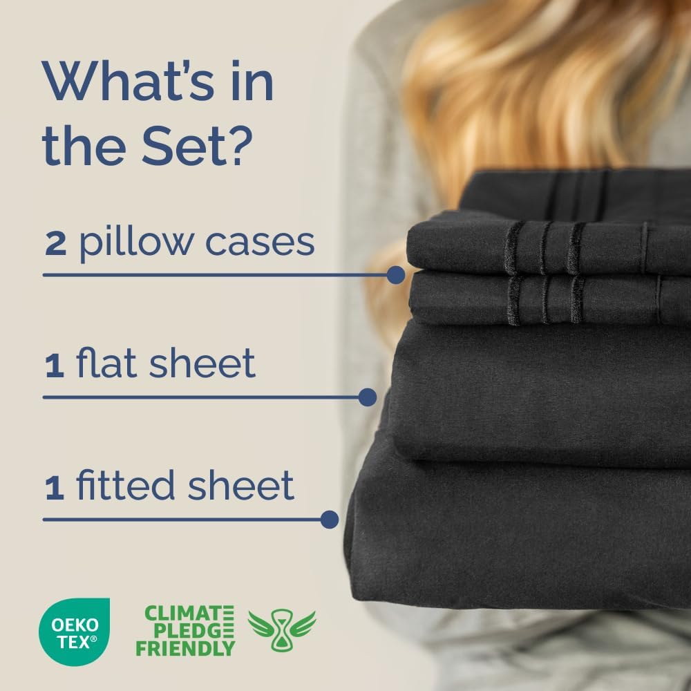 Skiennix Full XL Bed Sheet Set - Soft, Breathable & Cooling 4-Piece Luxury Bedding - Deep Pockets, Fade & Wrinkle Free - Black