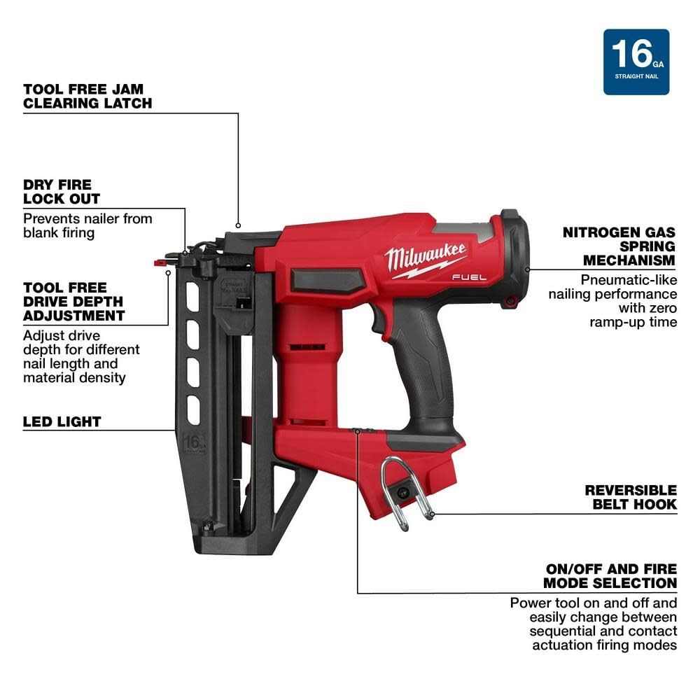 Milwaukee 3020-20 M18 Fuel 18-Volt Lithium-Ion Brushless Cordless Gen ll 16-Gauge Straight Finish Nailer (Tool Only)