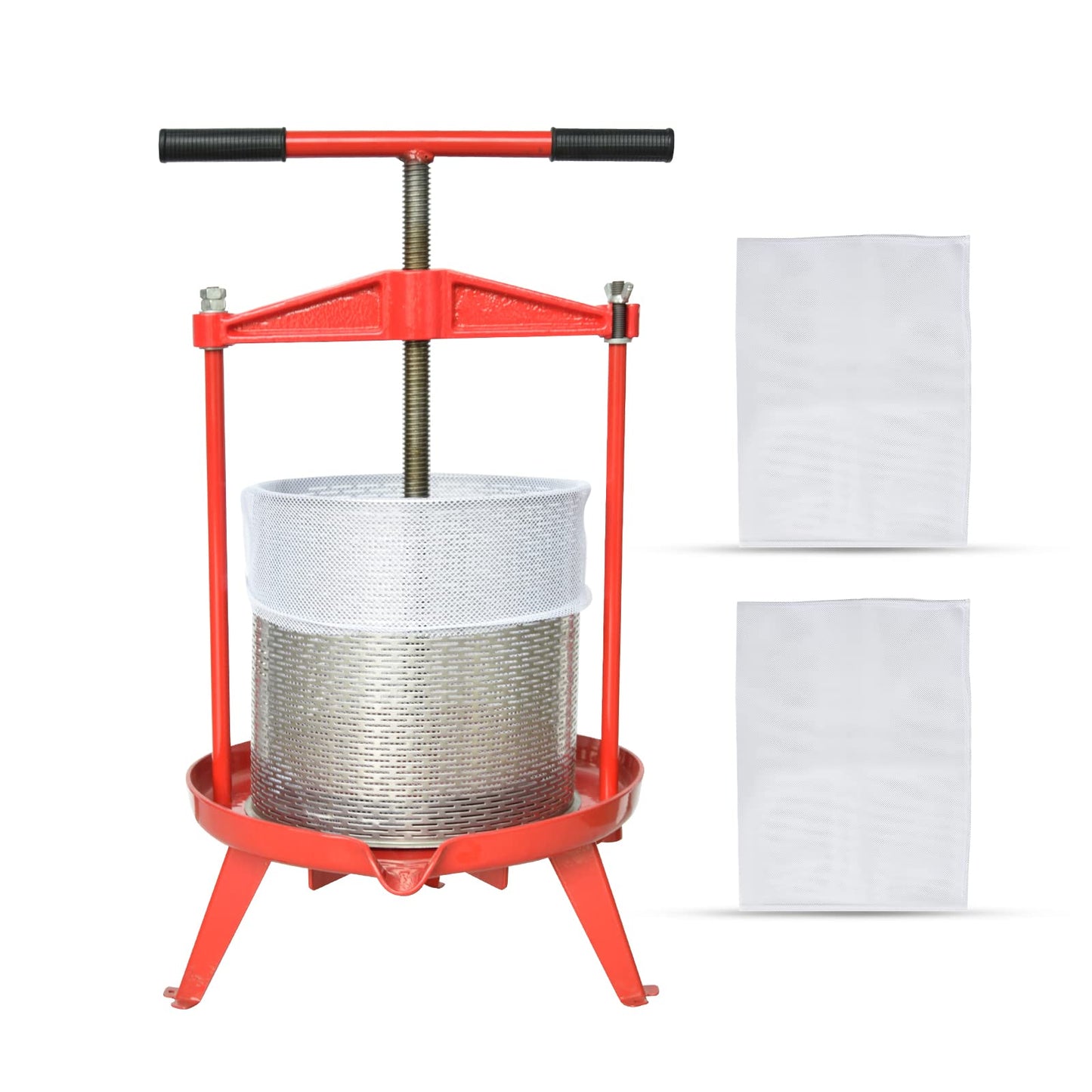 3.69 Gallon Heavy-duty Cross-beam Stainless Steel Fruit and Wine Press with 2 Pack Washable Filter Bag