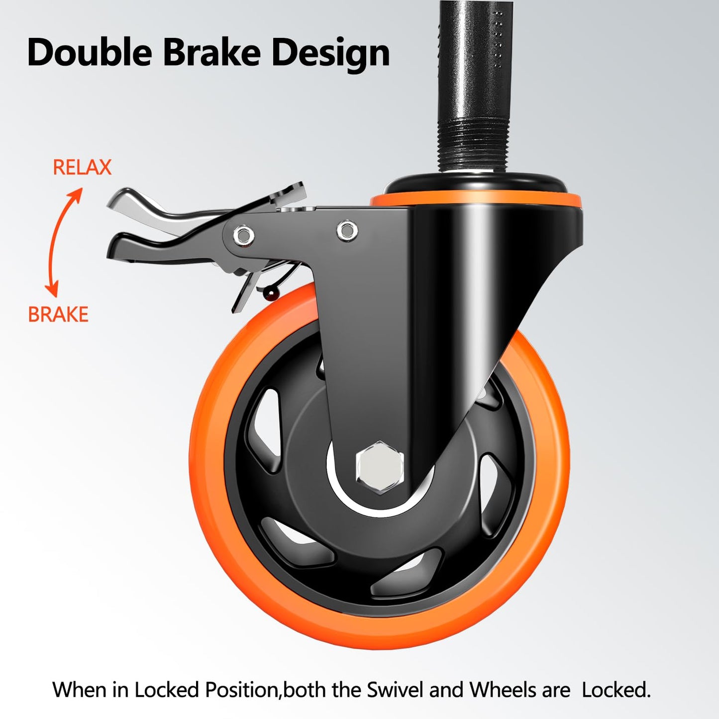 4 inch Stem Caster Wheels 2000lbs, Threaded Stem Casters Set of 4 Heavy Duty,3/8"-16 x 1(Stem Diameter 3/8", Length 1"), Safety Dual Locking Caster, Industrial Castor Wheels for Cart,Furniture