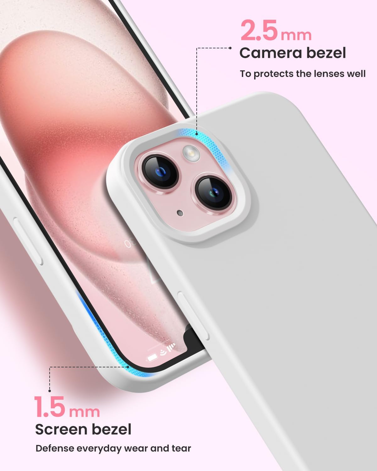 BUYDOT 15 6.1 Inch for iPhone Case Liquid Silicone Slim Shockproof Protective Cover Anti-Scratch Drop Protection,White