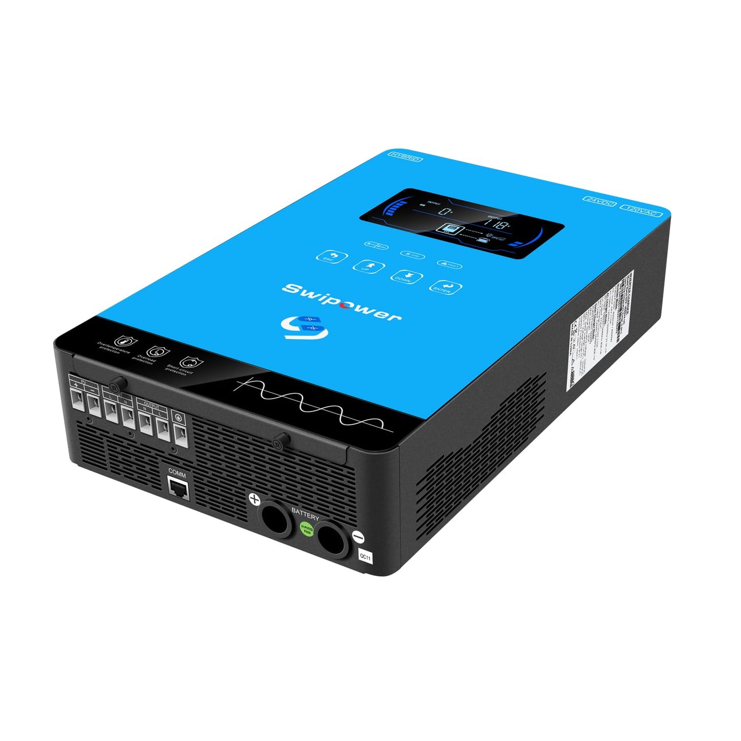 SWIPOWER 4000W Hybrid Solar Inverter 24V DC to 110V AC Pure Sine Wave, 6.25" Touch LCD with Glass Top, 140A MPPT Charge Controller, Home RV Cabin Use, Battery-Less/Lithium/AGM Compatible