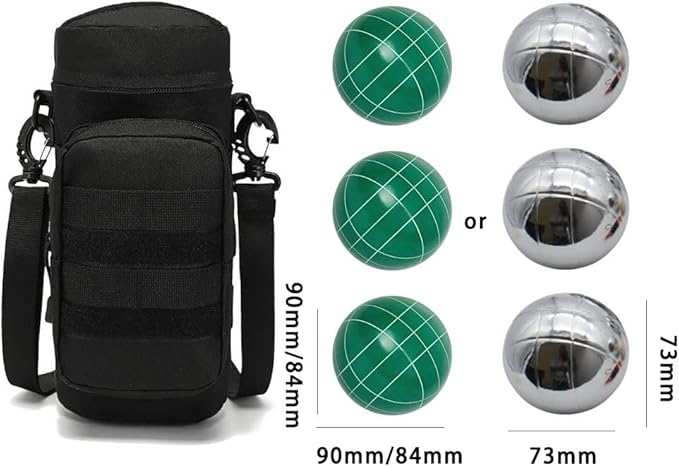Bocce Ball Bag for 90mm 84mm 73mm 3 Bocce Game,Multifunctional, Zip Design, Powerful. Size: 27 x 12 x 12 cm、