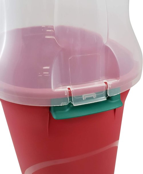 HOMZ Vertical Gift Wrap Storage Organizer - 2-Pack Red & Clear Plastic Bins for Holiday Wrapping