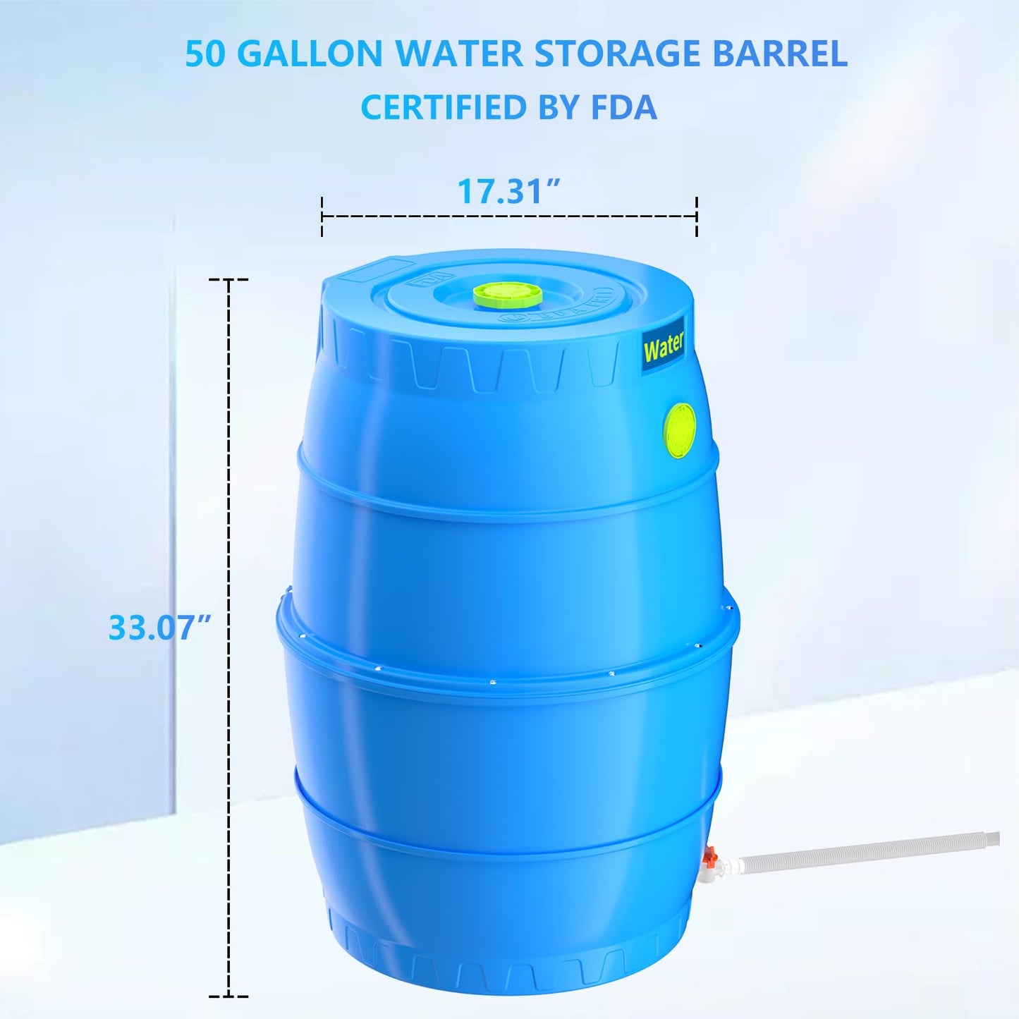 SQUEEZE master 50 Gallon Water Collection Barrel-Drinking Water Storage Barrel with Spigots-Emergency Water Supply System