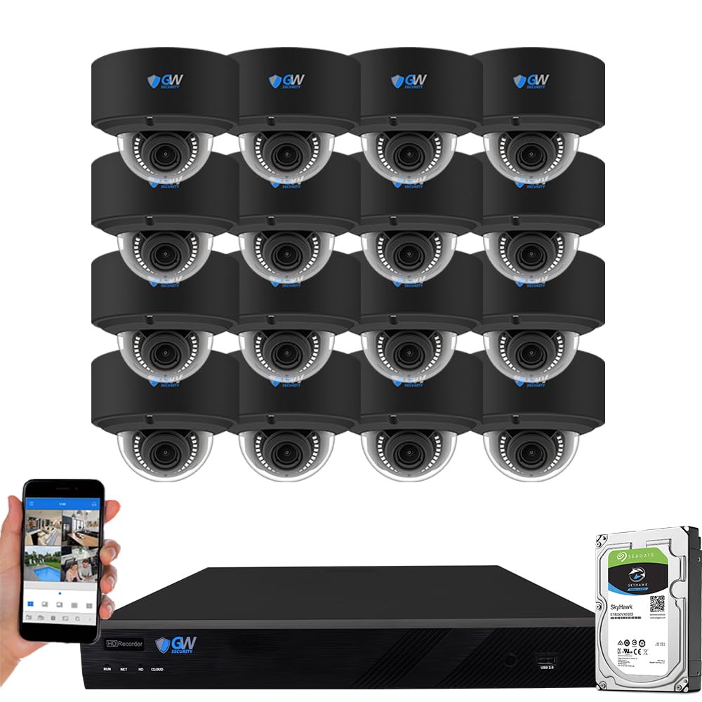 GW Security 16 Channel 6K NVR 8MP (3840x2160) IP PoE Security Camera System with 16 UHD 4K 2.7-13.5mm Motorized Zoom Face Recognition Waterproof AI Dome Camera, Intelligence AI Smart Functions