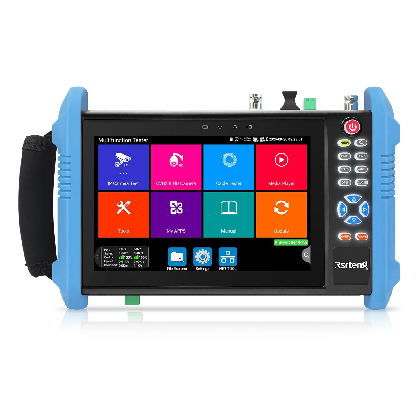 Rsrteng CCTV Camera Tester, 8K 32MP 4K 12MP IP Camera Tester with POE++, CVBS Camera Tester, 1CH SFP Interface 7" IPS Touch Screen Cable Tester Network Tool Support HDMI IPC Tester IPC-9800Pro