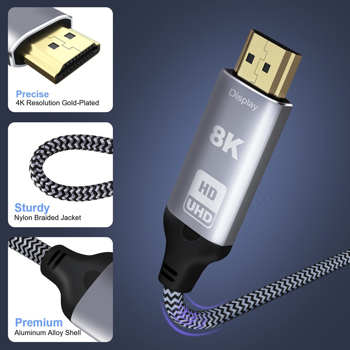 CHENLENIC 6.6FT 8K 8K@60Hz 4K@120Hz DP1.4 2.1(Display),DP 2.3 HDR10 DisplayPort to HDMI Cable, Uni-Directional (Source)