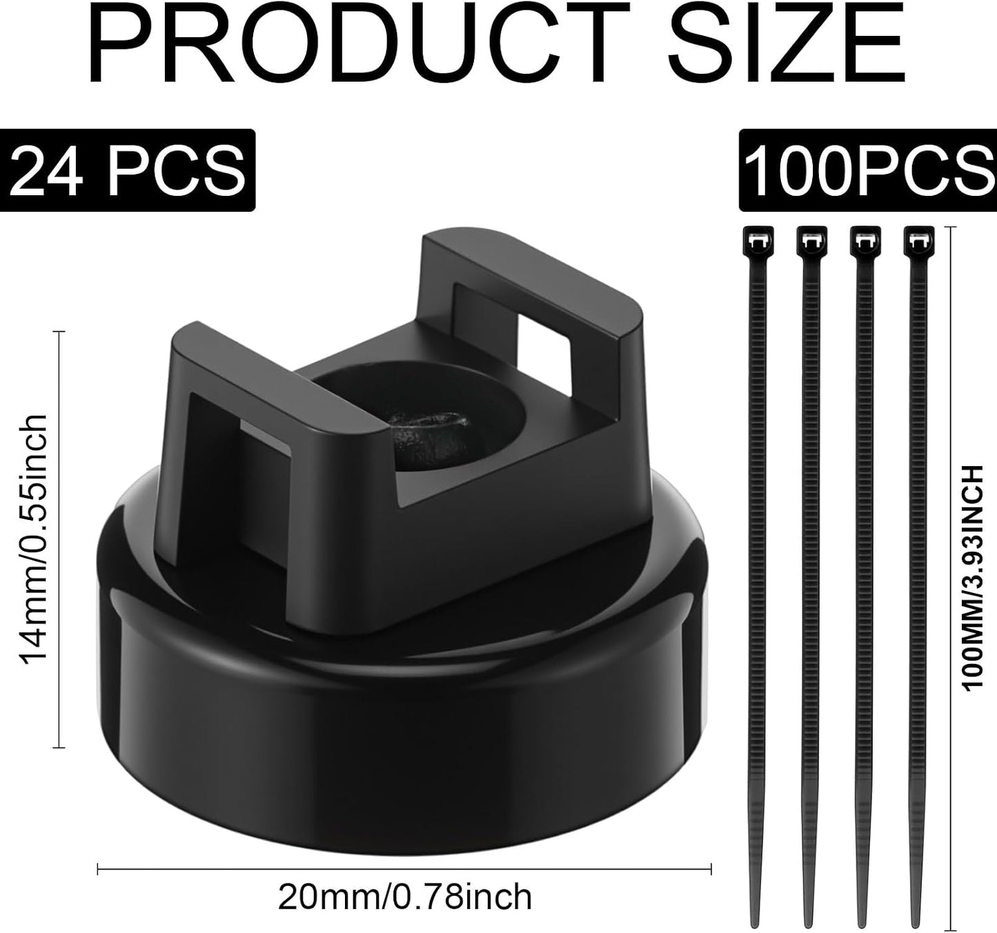 24 100 Yookeer Pcs Magnet Zip Tie Mount Heavy Duty Black Magnetic Cable Clips Multipurpose Wire Cable Holder with Pcs