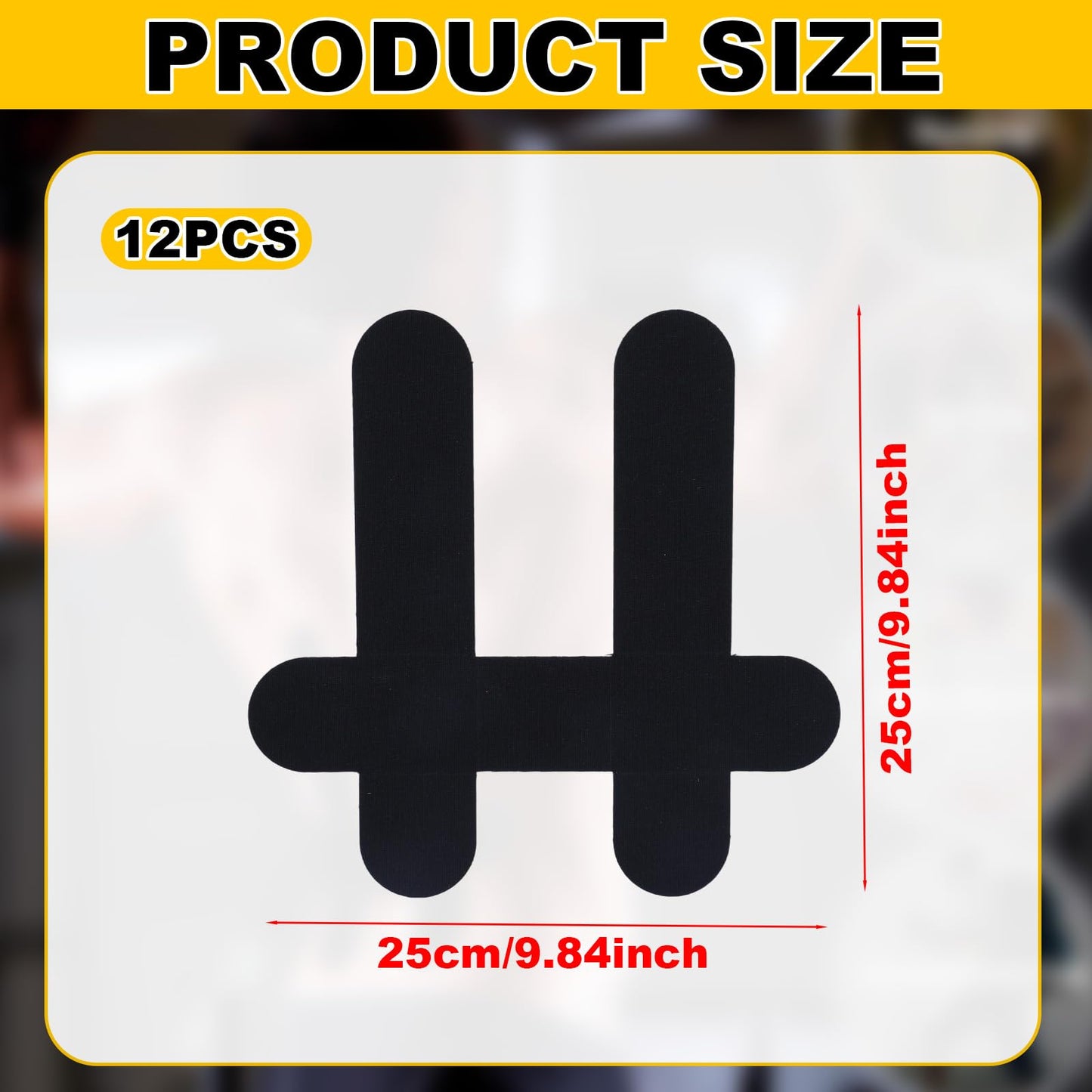 12pcs Kinesiology Tape for Lower Back, Breathable & Waterproof Lower Back Sports Tape Precut Strips Cotton Elastic Athletic Sticker for Muscle Support (Black)
